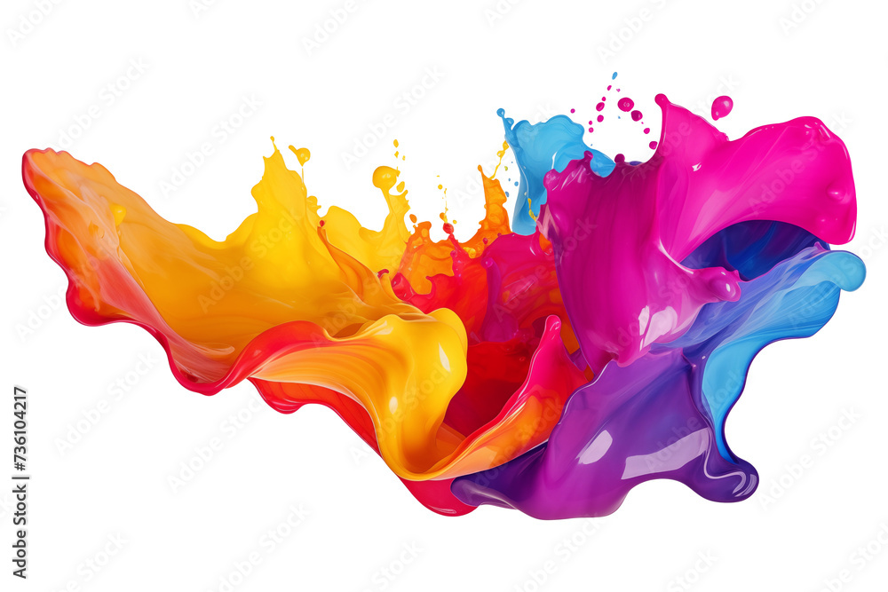 Colorful acrylic Multicolor Paint PNG Splash isolated on a white and transparent background - Artistic Canva Painting workshops Advertising Concept