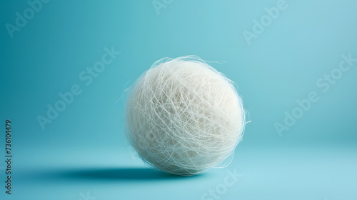 White Yarn Ball on Blue Background