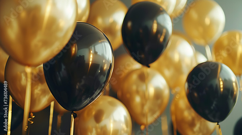Black and Gold Balloons Hanging From Wall