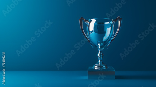 Shiny Glass Trophy on Blue Background
