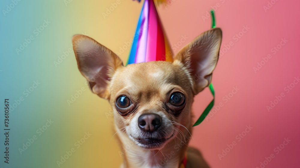 Small Chihuahua Dog Wearing Party Hat