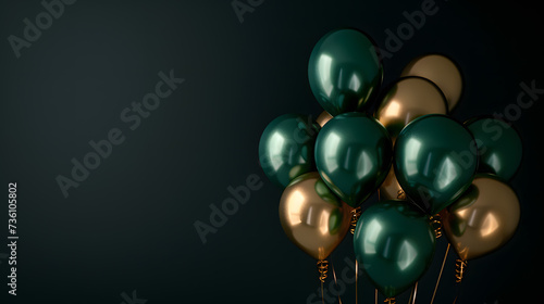 Green and Gold Balloons on Black Background