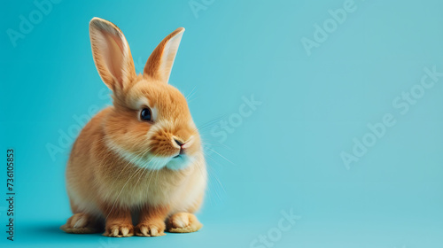 Brown Rabbit Sitting on Blue Background © Ilugram