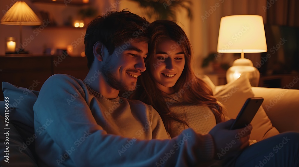 Casal jovem desfrutando de momento íntimo com smartphone Casal jovem desfrutando de momento íntimo com smartphone