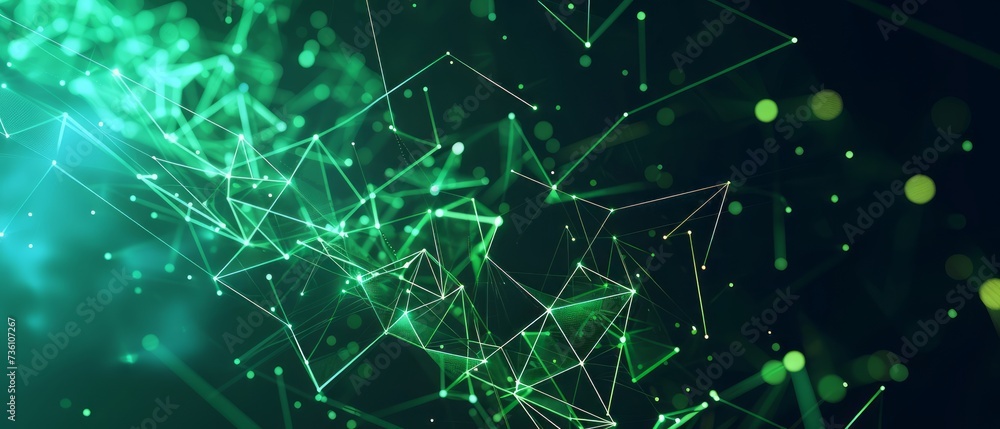 Abstract network structure, connected dots, network connections, green colored lines, and dots form a 3D Polygon, suitable for information and technology-themed backgrounds. AI Generated. Abstract network structure, connected dots, network connections, green colored lines, and dots form a 3D Polygon, suitable for information and technology-themed backgrounds. AI Generated.