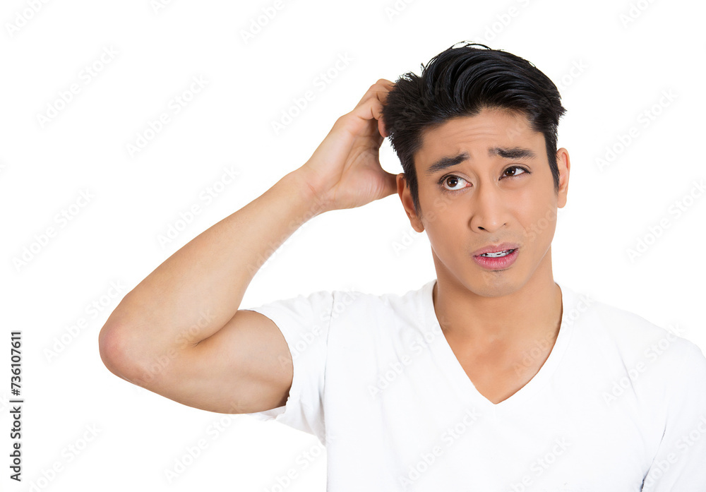 Man scratching head, thinking about something, can't remember looking up Man scratching head, thinking about something, can't remember looking up