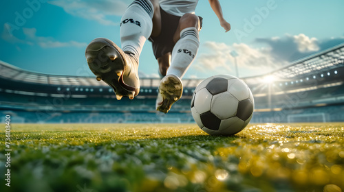 Soccer Player Kicking Ball on Field