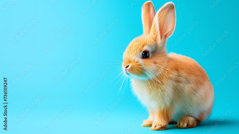 Small Rabbit Sitting on Blue Background