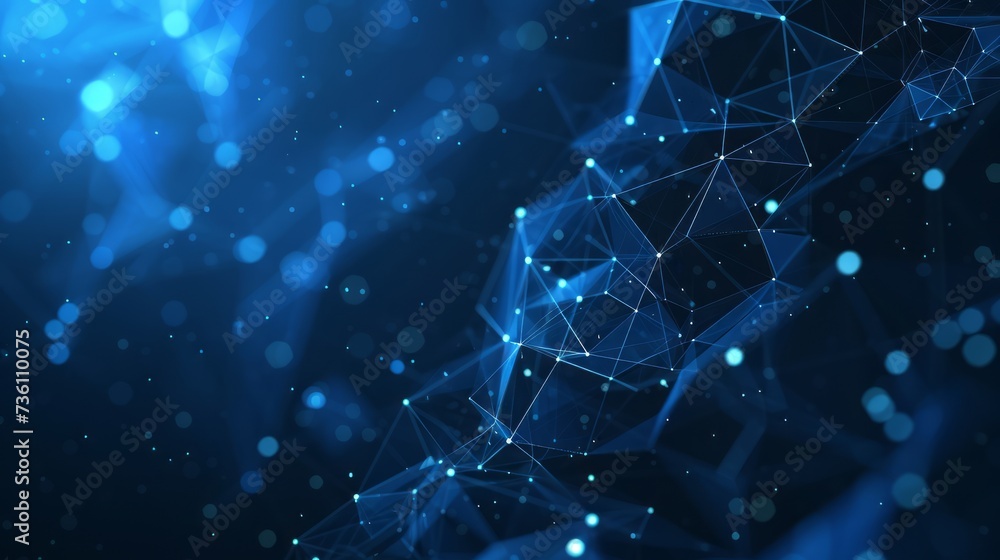 Abstract network structure, connected dots, network connections, blue and white colored lines, and dots form a 3D Polygon, suitable for information and technology-themed backgrounds. AI Generated. Abstract network structure, connected dots, network connections, blue and white colored lines, and dots form a 3D Polygon, suitable for information and technology-themed backgrounds. AI Generated.