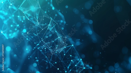 Abstract network structure, connected dots, network connections, cyan and white colored lines, and dots form a 3D Polygon, suitable for information, and technology-themed backgrounds. AI Generated. © an