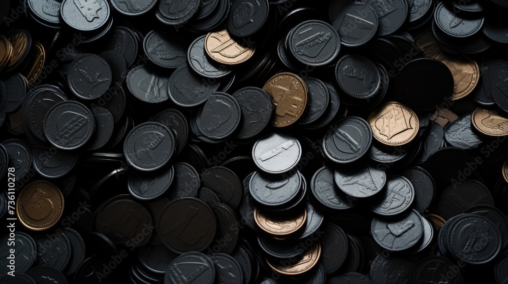 Background with coins is Black color - obrazy, fototapety, plakaty 