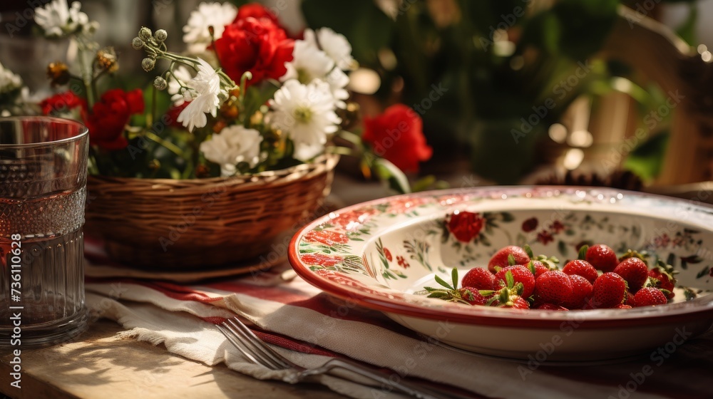 Red and White Cup and Saucer on Table Red and White Cup and Saucer on Table