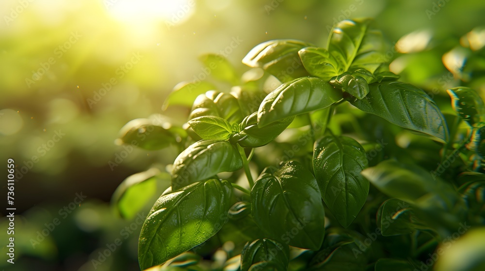 Botanical Elegance: A Closeup View of Fresh Basil Leaves with a Texture. Generative AI Botanical Elegance: A Closeup View of Fresh Basil Leaves with a Texture. Generative AI