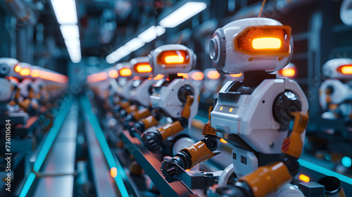 Row of Robots on Conveyor Belt