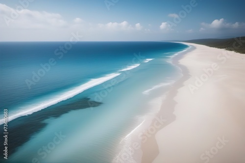 Coastline, top view. Turquoise sea, snow-white deserted beach on the island.