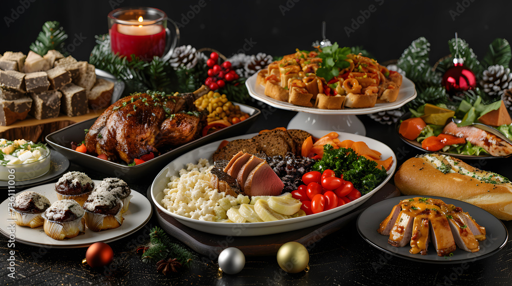 Festive Table Laden With a Variety of Foods