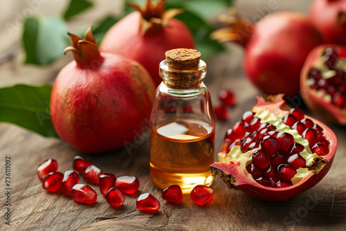 Therapeutic Ambiance: Pomegranate Infused Aroma Oil for Alternative Wellness. Generative AI photo