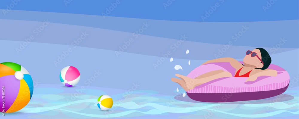 Girl in an inflatable swimming ring, background, banner