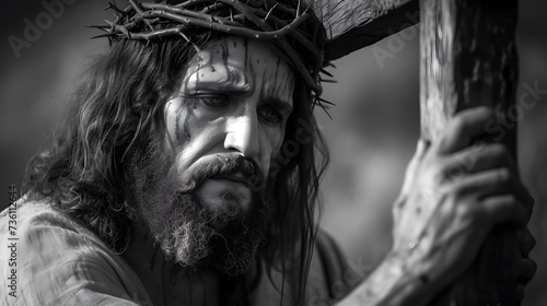 Jesus Carrying the Cross in Black and White