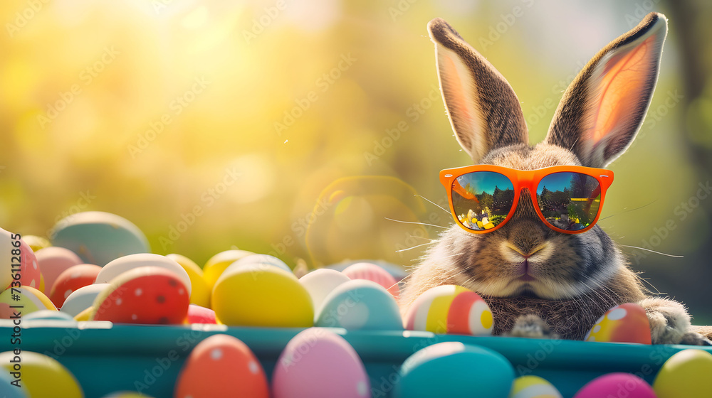 Bunny With Sunglasses in Easter Egg Basket