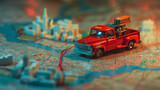 Red Toy Truck Parked on City Map