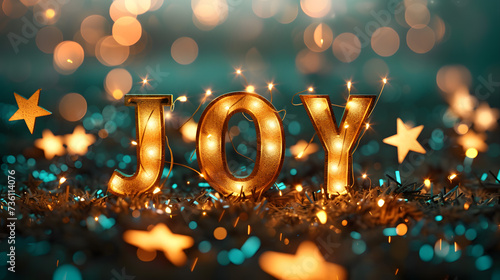 Joy Spelled in Gold Letters Surrounded by Stars