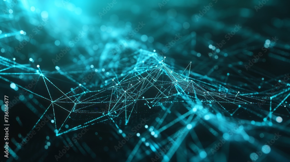 A network structure composed of numbers, cyan blue spots, and lines forming many polygons. Information network background and digital data processing. Created with Generative AI. A network structure composed of numbers, cyan blue spots, and lines forming many polygons. Information network background and digital data processing. Created with Generative AI.