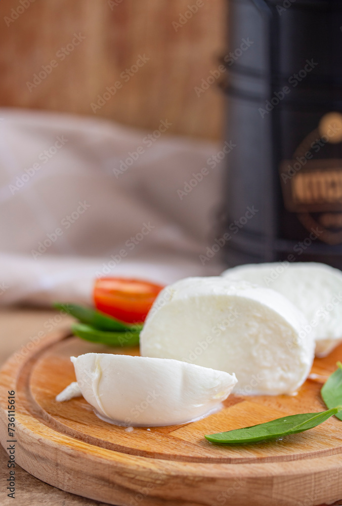 Italian mozzarella cheese close-up Italian mozzarella cheese close-up