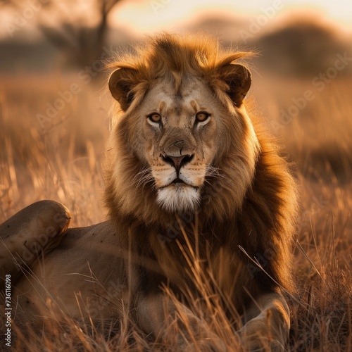 Predatory lion animals in their natural habitat. Beautiful creatures Generative AI © Dvid