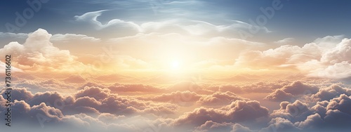 aerial view sun in cloudy sky, natural and soft light, photorealistic rendering