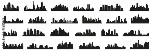 City silhouette skyline collection. Set of black city silhouette. Night town skyline icons photo