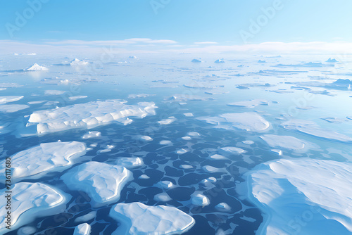 Ice floes on the surface of the ocean. 3d illustration