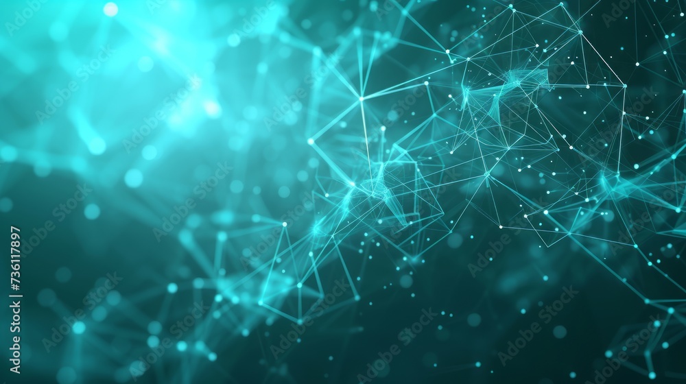 Abstract network structure, connected dots, network connections, cyan and white colored lines, and dots form a 3D Polygon, suitable for information, and technology-themed backgrounds. AI Generated. Abstract network structure, connected dots, network connections, cyan and white colored lines, and dots form a 3D Polygon, suitable for information, and technology-themed backgrounds. AI Generated.