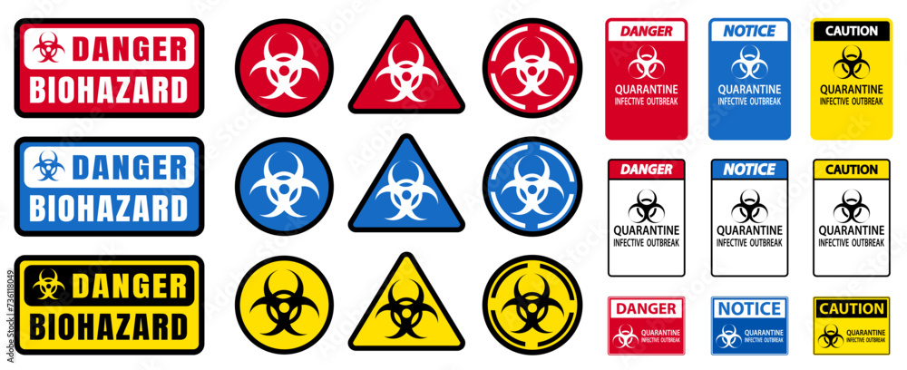 Biohazard danger sign collection. Set of biohazard warning label. Biohazard symbol collection Biohazard danger sign collection. Set of biohazard warning label. Biohazard symbol collection