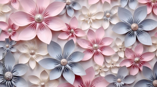 Background with different flowers in Pearl color