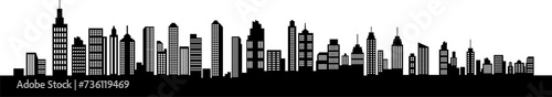 City silhouette land scape. City landscape. Downtown landscape with high skyscrapers. Panorama architecture Goverment buildings illustration. Urban life.