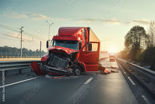 Collision of semi truck broken on highway road, accident report about Generative AI