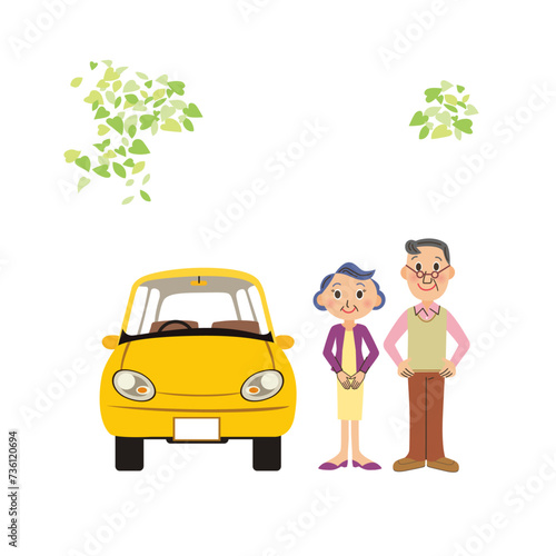 老夫婦と車