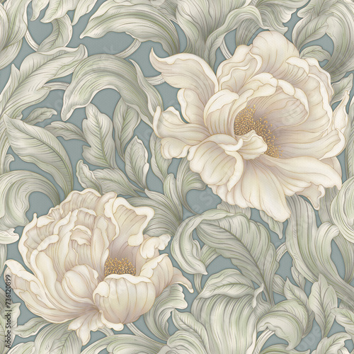 Obraz na plátně Seamless pattern with baroque and victorian flowers and leaves