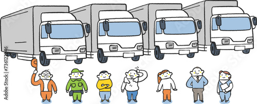 大型トラックとドライバーたち　イラスト素材

