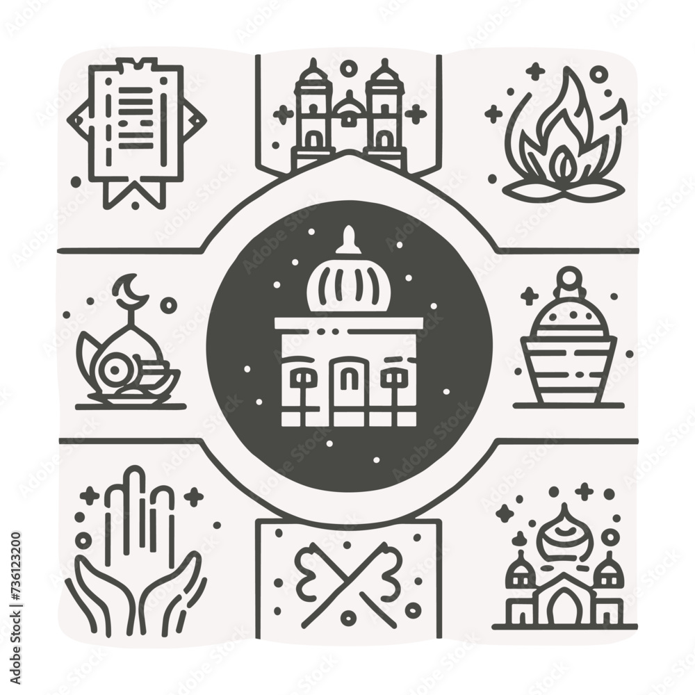 Ramadan Kareem Icon set vector, Islamic icon set illustration vector item.