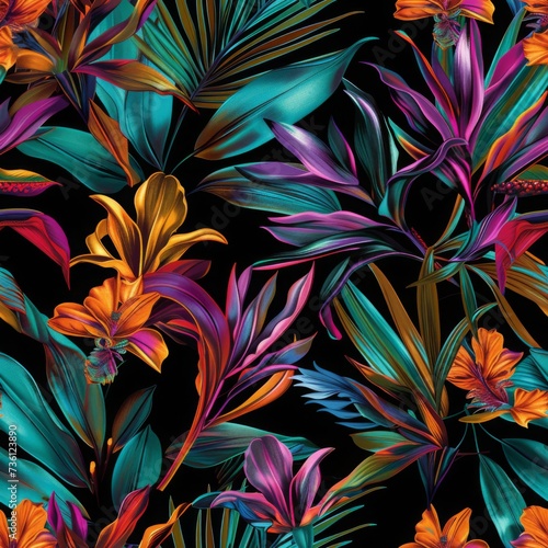 Embrace the Tropics: Seamless Pattern Background Featuring Lush Tropical Plants. Bring the Exotic Beauty of Nature to Your Designs.