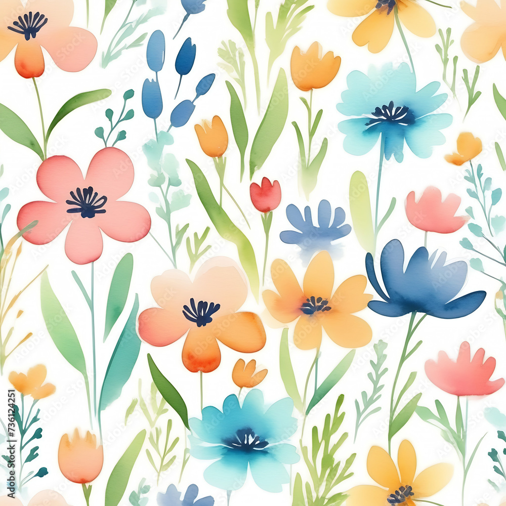 Floral fantasy: an image filled with a rainbow of flowers on a white background. Delicate pastel colors.