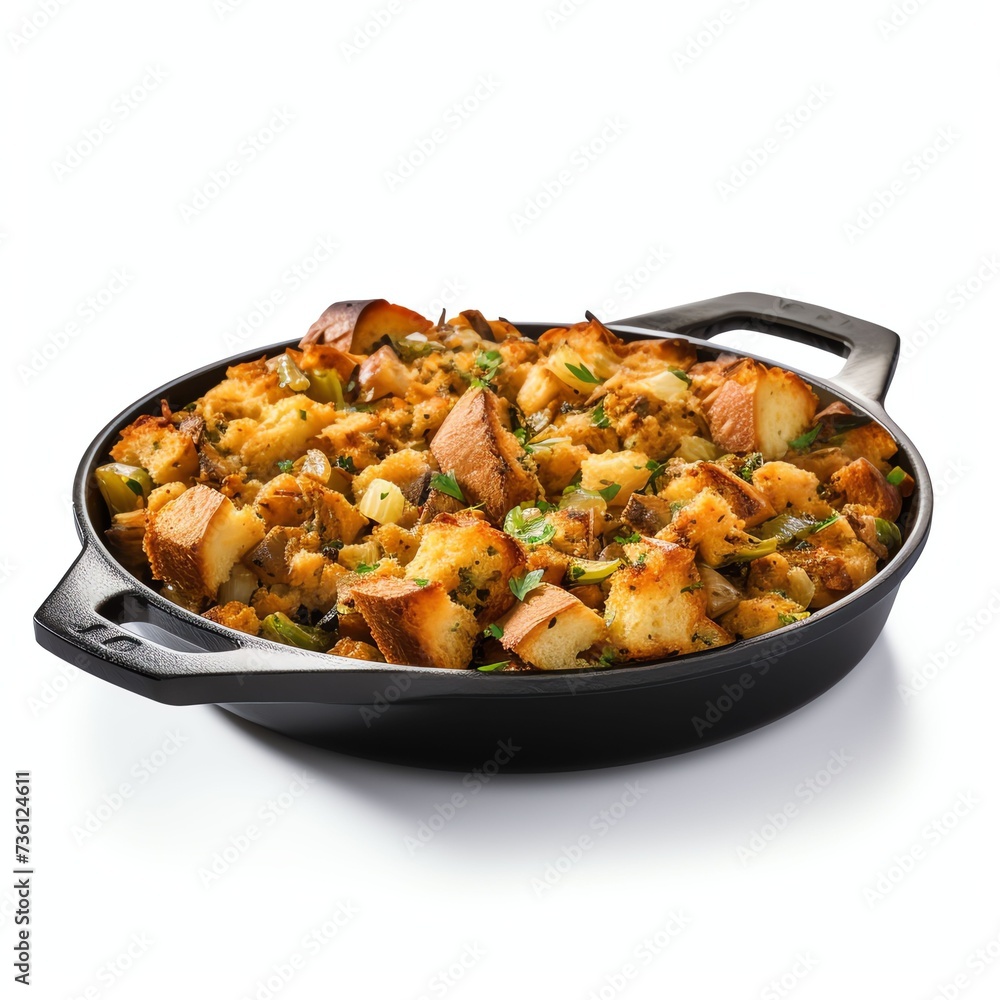 a Cornbread oyster stuffing for thanksgiving in iron pan a Cornbread oyster stuffing for thanksgiving in iron pan