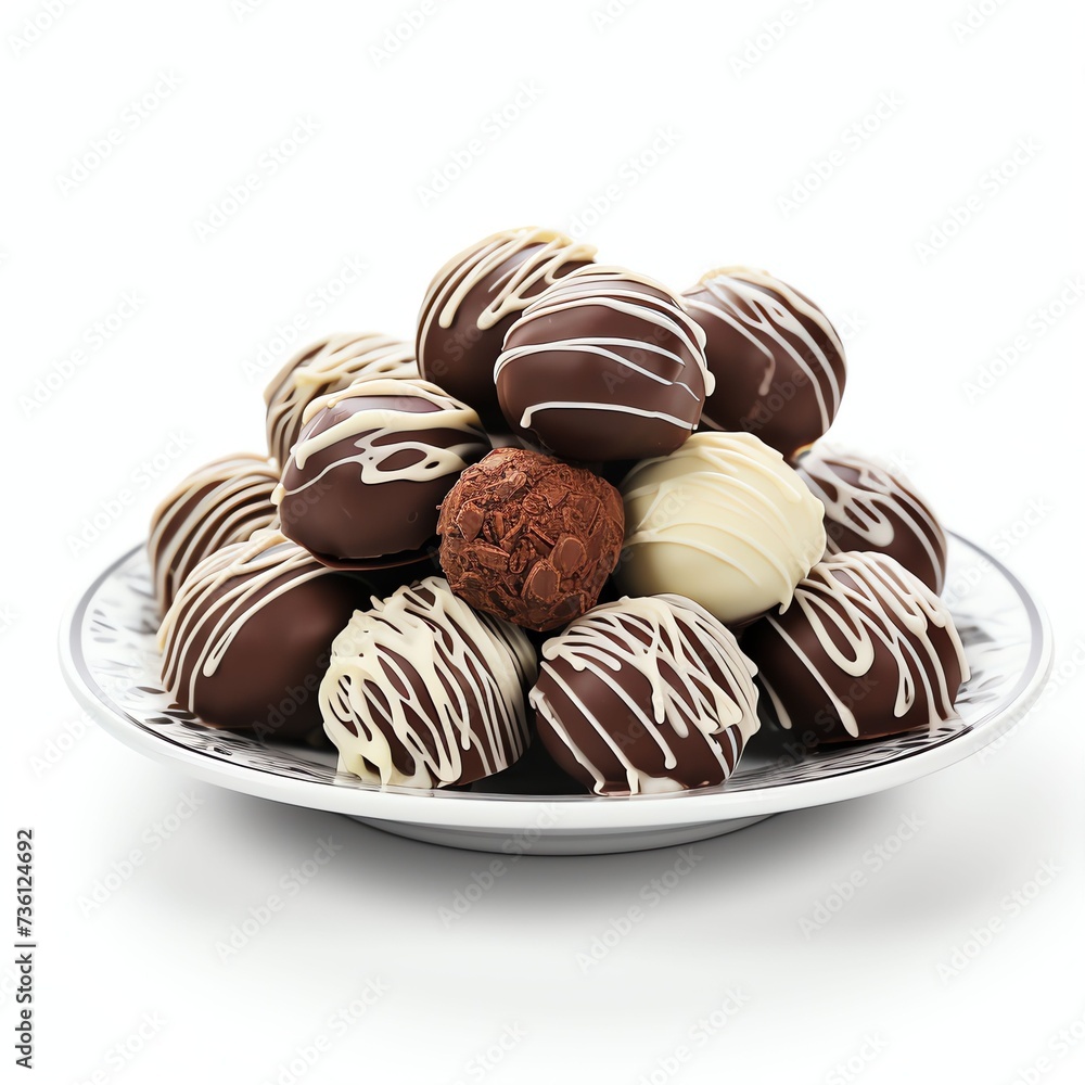 a Chocolate truffles on a plate, studio light , isolated on white background a Chocolate truffles on a plate, studio light , isolated on white background