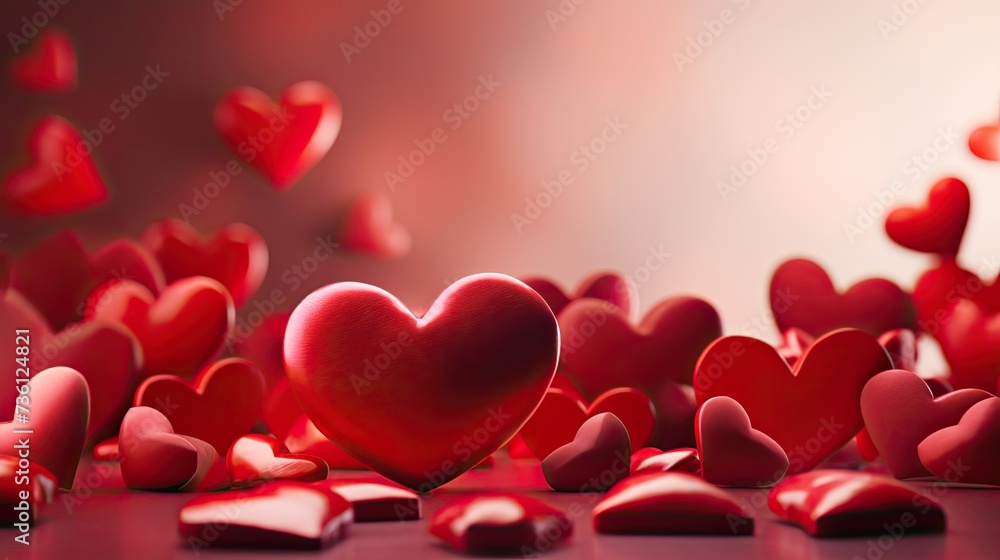 an image of red wooden hearts with the word happy valentine's day around them, in the style of light red and light crimson, mixes realistic and fantastical elements, , highly realistic