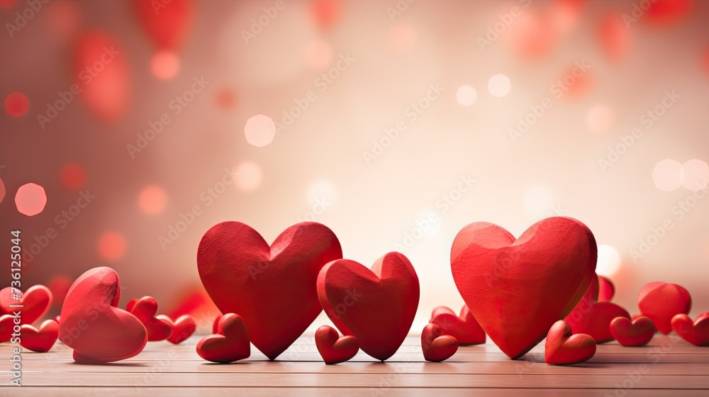 an image of red wooden hearts with the word happy valentine's day around them, in the style of light red and light crimson, mixes realistic and fantastical elements, , highly realistic