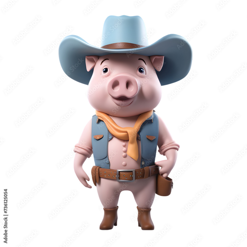 Pig As a Cowboy Cartoon Character on a Transparent Background Generative AI. Pig As a Cowboy Cartoon Character on a Transparent Background Generative AI.