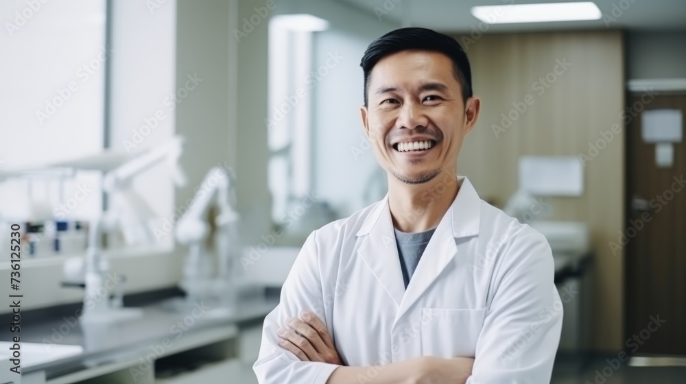 Dentist man smiling while standing in dental clinic. Portrait of confident a young dentist working in his consulting room Dentist man smiling while standing in dental clinic. Portrait of confident a young dentist working in his consulting room