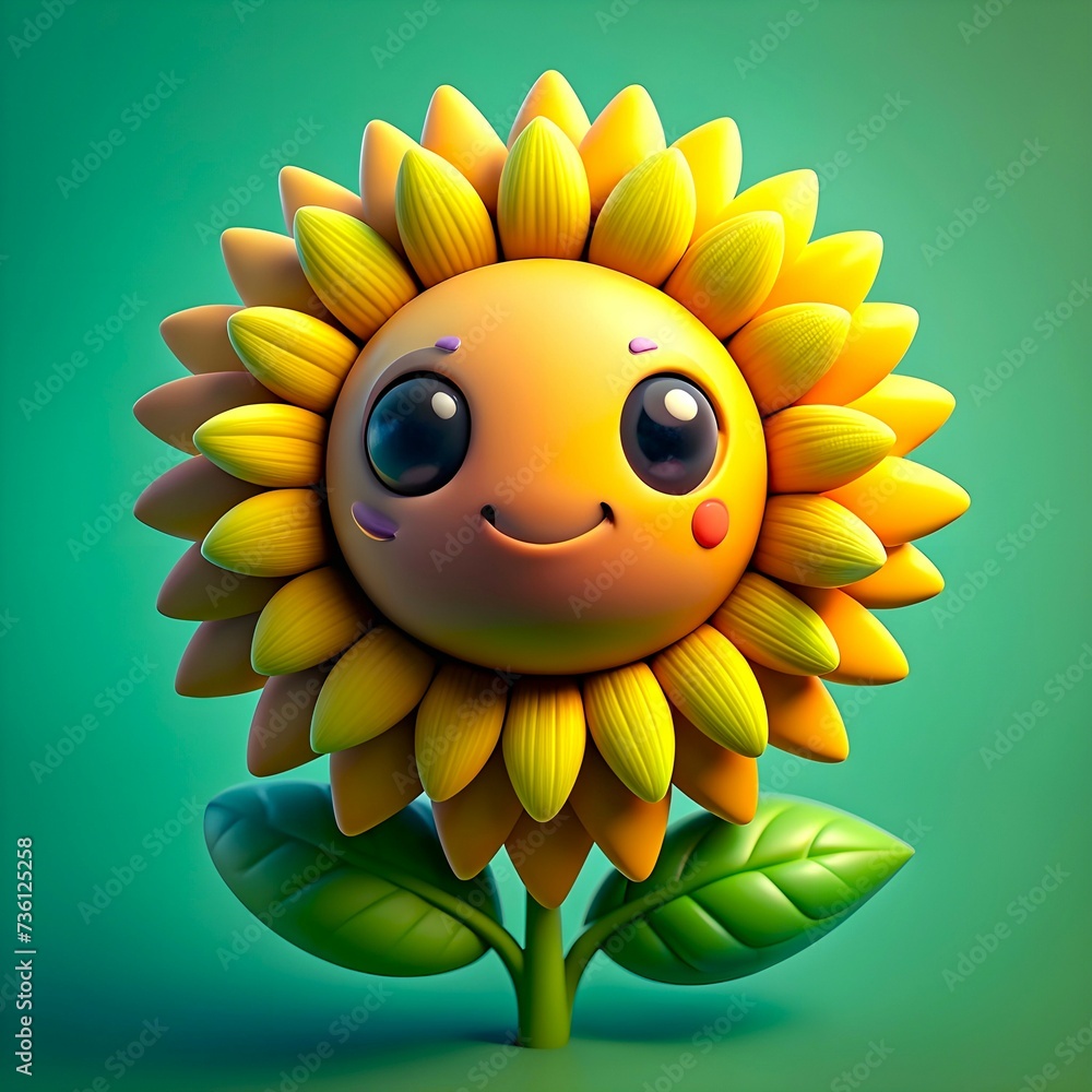 3d cartoon illustration of a cute sunflower with facial expression